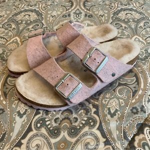 EUC Birkenstock Arizona Shearling Happy Lamb Womens Sz 38 US 7-7.5 N Worn 2x